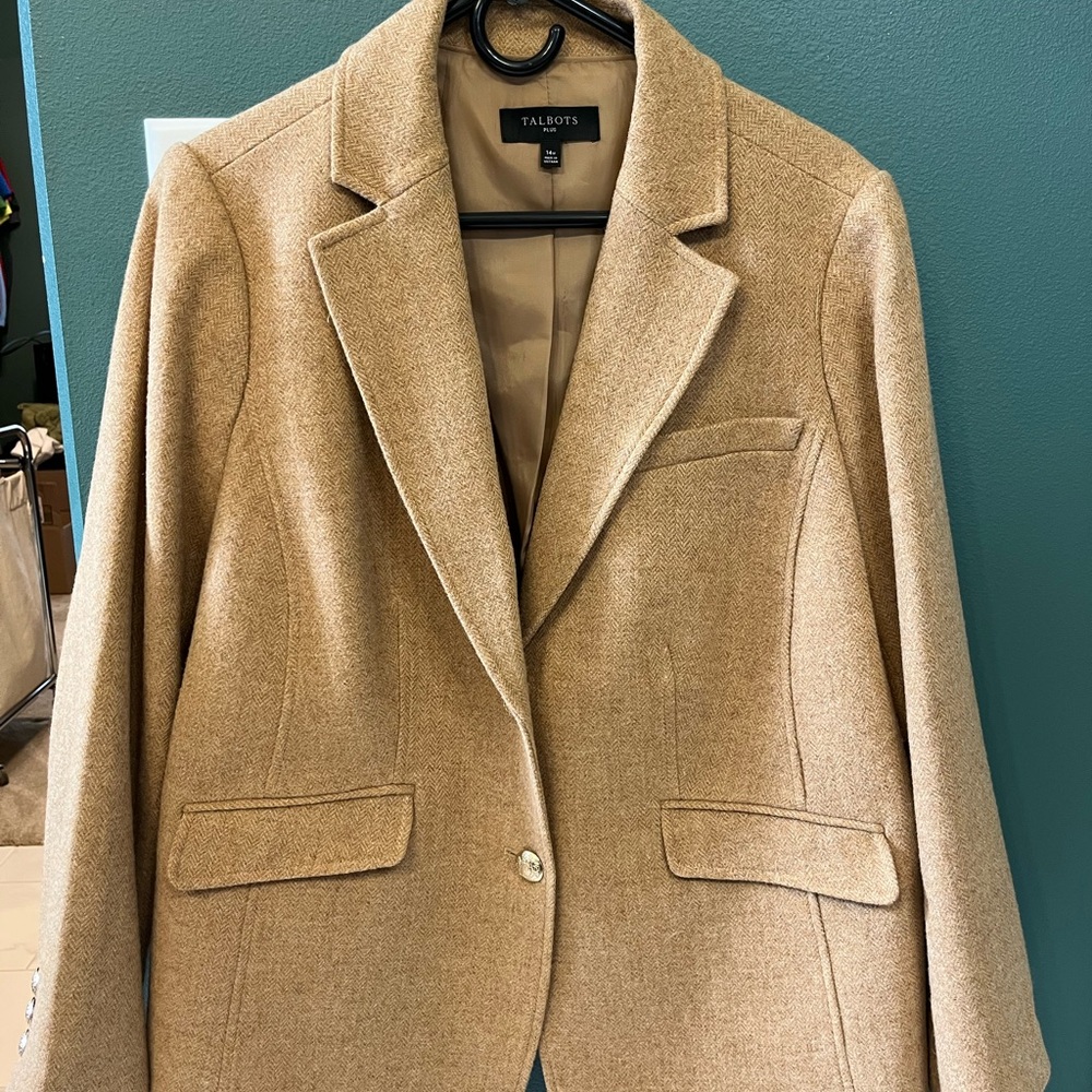 Talbots Tan Wool-Blend Blazer with Notched Lapels
